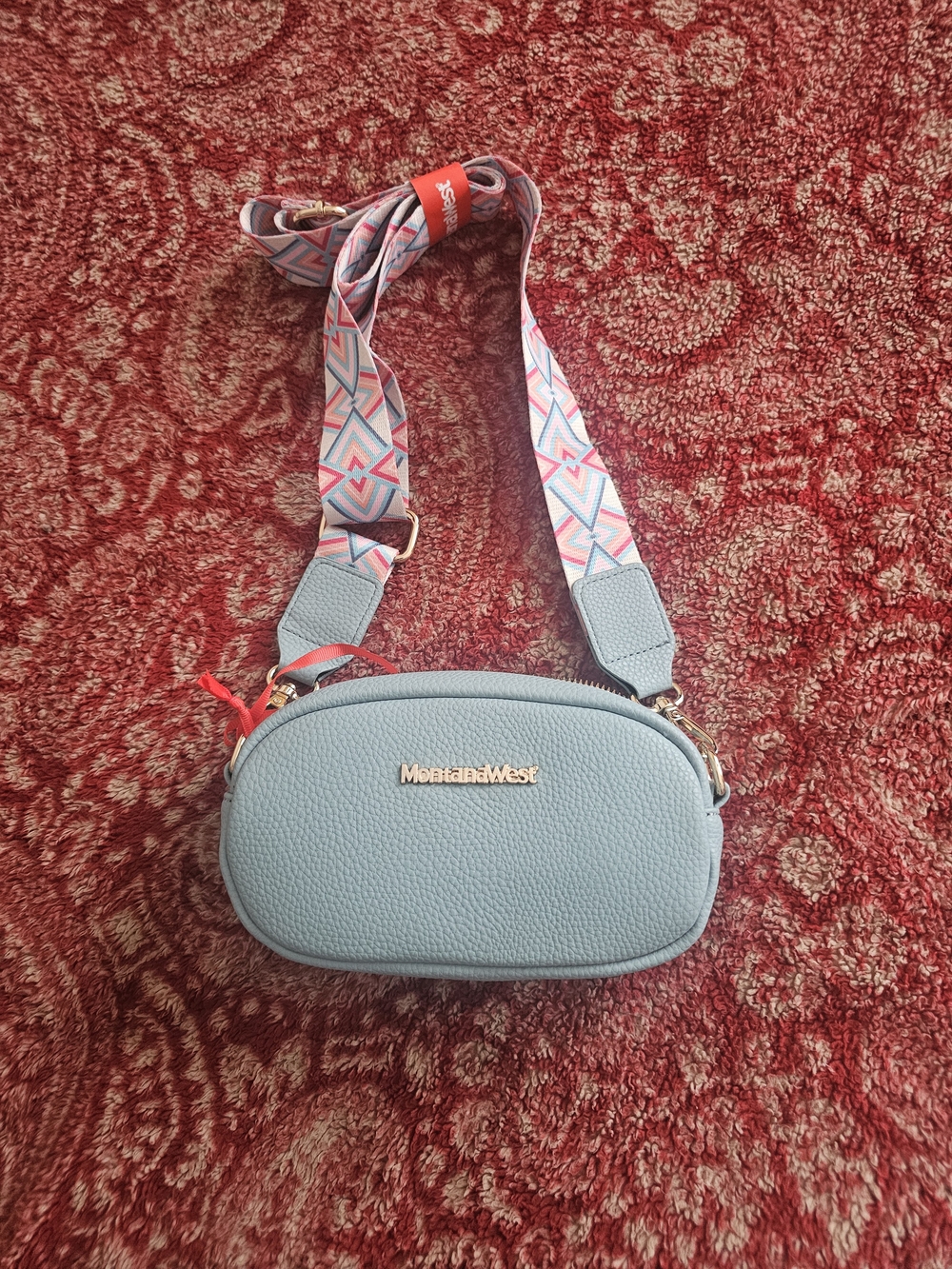 Montana West Blue Crossbody Bag with Patterned Strap - Picture 6 of 7